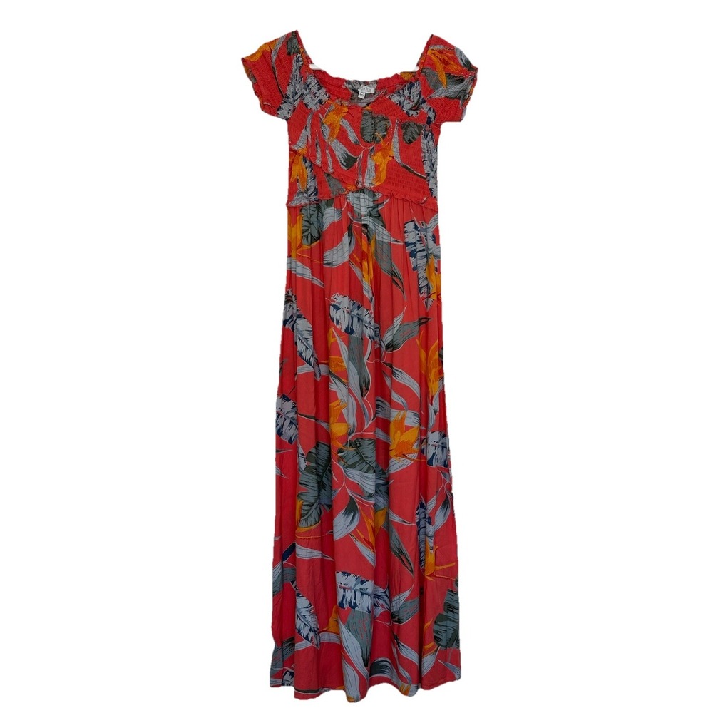 Patrons Of Peace Tropical Floral Maxi‎ Dress Size XS Smocked Resort Cruise Beach